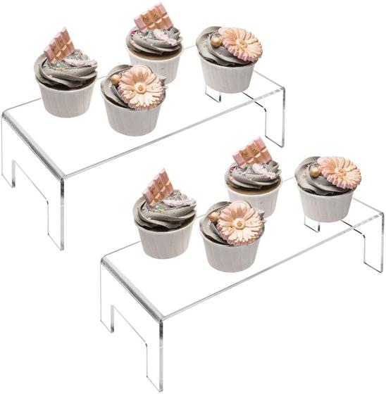 Imagem de 2 suportes expositor rack de acrílico transparente para figuras colecionáveis e sobremesas
