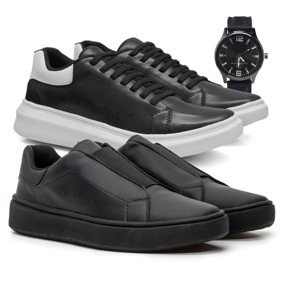 Imagem de 2 Tenis Casual Masculino Sneaker Oversize com Ajuste em Elastico Premium com Relógio