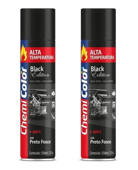 Imagem de 2 Tinta Spray Alta Temperatura Preto Fosco Chemicolor 350Ml