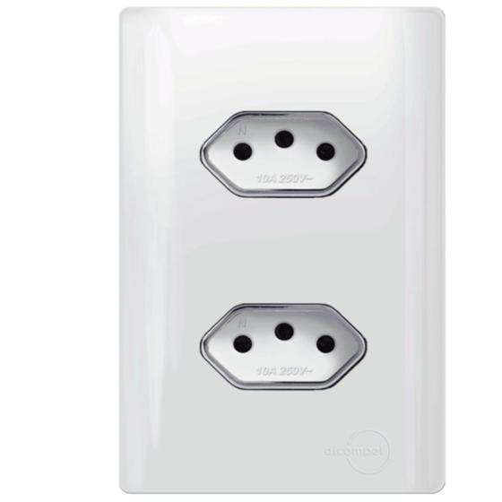Imagem de 2 Tomadas Universal Horizontal 2P+T 10A Cromado com placa 4x2 Branca - DC-120032 - NOVARA