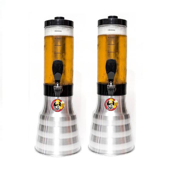 Imagem de 2 Torre Chopp Beer 2 Litros Copo Removível Com Alça + 4 Refil Prata Duff