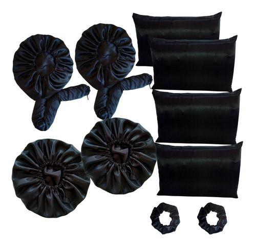 Imagem de 2 Touca P/ Secar Cabelo+2 Touca De Dormir+4 Fronhas+ 2 Xuxas