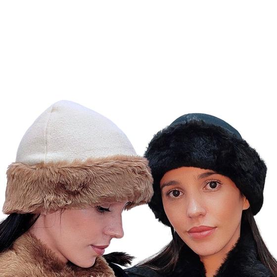 Imagem de 2 Toucas Gorro Feminino Pelúcia Inverno Região De Clima Frio