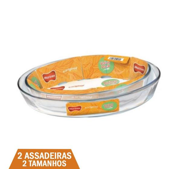 Imagem de 2 Travessas Grande Vidro Oval 2 Tamanhos Marinex 3,2L + 4L