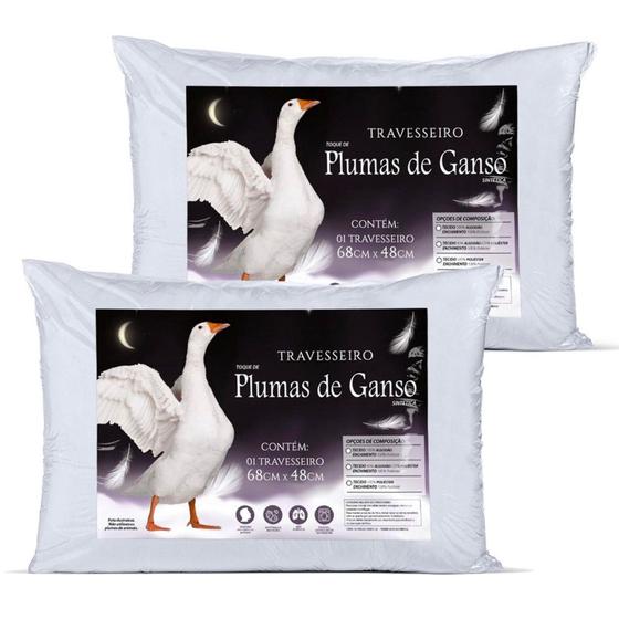 Imagem de 2 Travesseiros Pluma De Ganso Premium Extra Macio Noite de Sono Melhores