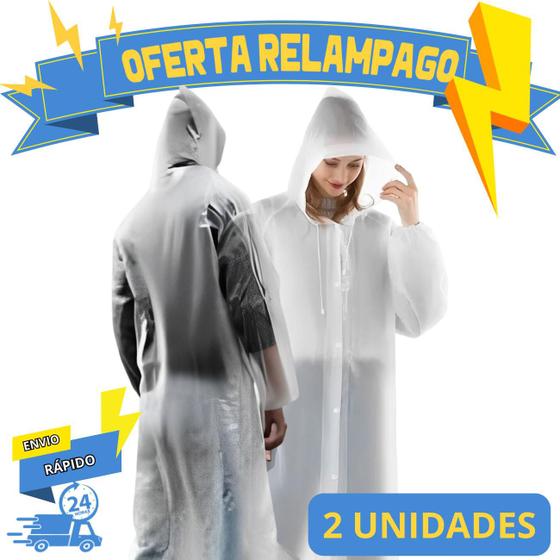 Imagem de 2 Un Capa de Chuva Impermeável Resistente Reutilizável Com Capuz Vinil PVC