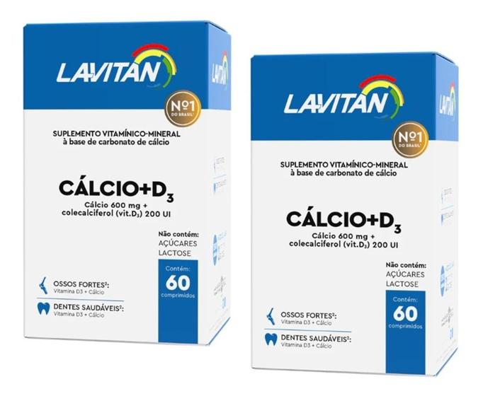 Imagem de 2 Uni Lavitan Cálcio 600mg + Vit D3 (200ui) 60 comprimidos