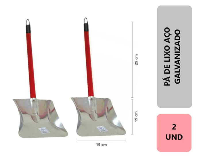 Imagem de 2 Unidades Pá De Lixo Multiuso Metal Aço Galvanizado Com Cabo Curto Reforçada Com Alça De Pendurar
