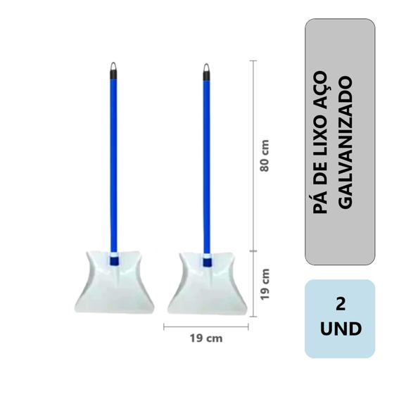 Imagem de 2 Unidades Pá De Lixo Multiuso Metal Aço Galvanizado Com Cabo Longo Reforçada Com Alça De Pendurar