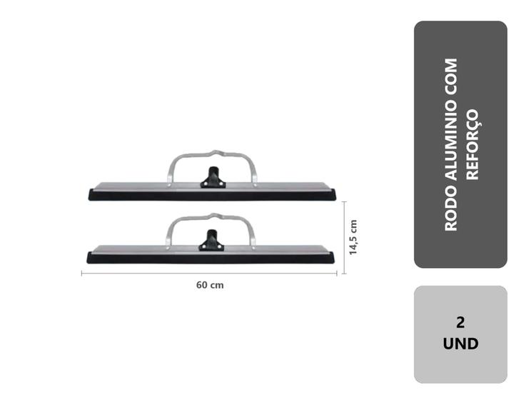 Imagem de 2 Unidades Rodo Para Limpeza Grande De Alumínio Multiuso Com Reforço Eva Duplo 60 Cm Puxa e Seca Banheiro Sem Cabo