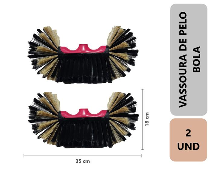 Imagem de 2 Unidades Vassoura De Pelo bola Sintético 35cm Multiuso Limpeza Interna Externa Reforçada Sem Cabo