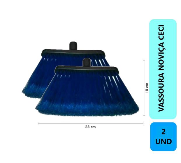 Imagem de 2 Unidades Vassoura Multiuso Ceci Nylon Plumada Reforçada Limpeza Interna Externa Sem Cabo