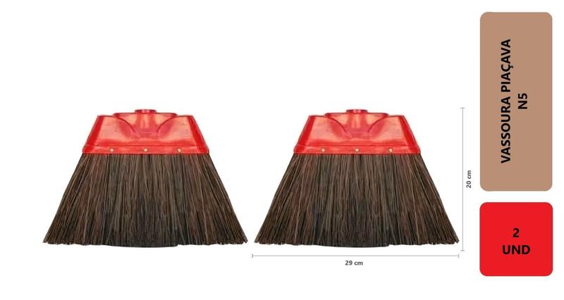 Imagem de 2 Unidades Vassouras Piaçava Natural Reforçada Multiuso Cheia Limpeza Interna e Externa Sem o Cabo