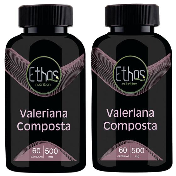 Imagem de 2 Valeriana Composta 500mg 120 Cápsulas - Melissa, Passiflora e Mulungu- Ethos Nutrition