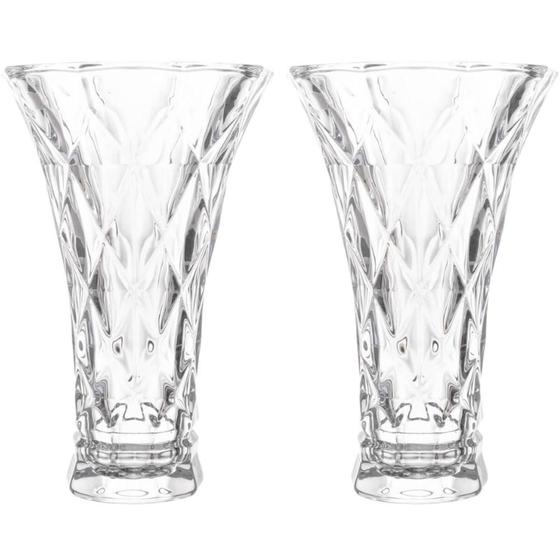 Imagem de 2 Vasos de Vidro Lyor Diamond Transparente 13x20cm Decorativo para Arranjo de Flores