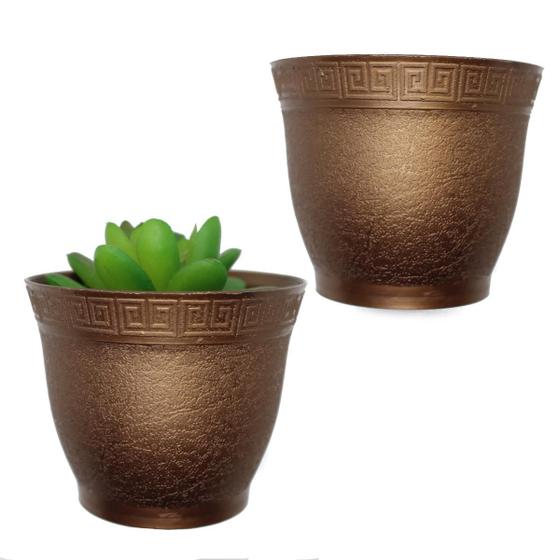 Imagem de 2 Vasos Redondos 6cm Cachepô Ouro Velho Bronze p/ suculenta