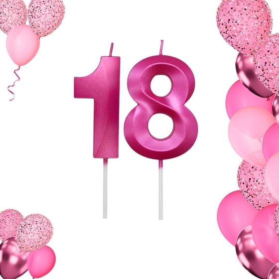 Imagem de 2 Velas De Aniversario Numero Rosa Pink Idades Diversas