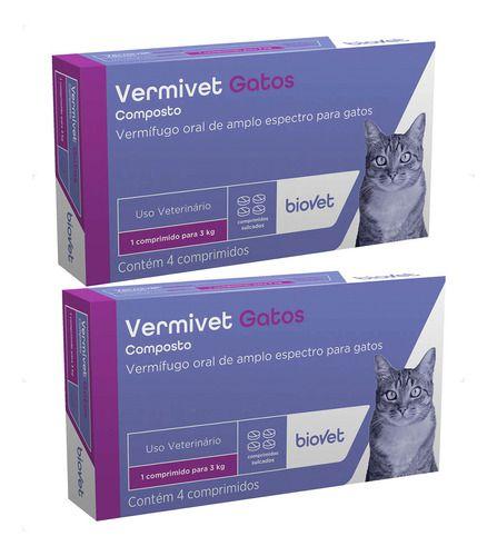 Imagem de 2 Vermivet 300 Mg Biovet Vermífugo Para Gatos 4 Comprimidos