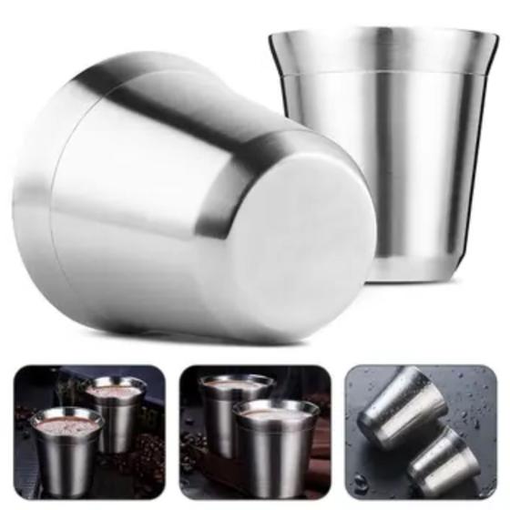 Imagem de 2 Xícaras 90ml Café Nespresso Copo Pixie Inox Parede Dupla Térmico