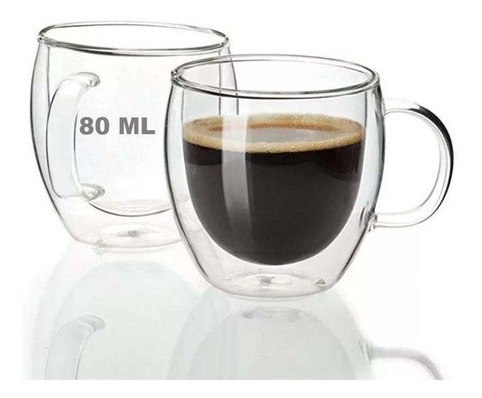 2 Xícaras De Vidro Duplo Borossilicato Café Chá 80ml Tenha em Casa