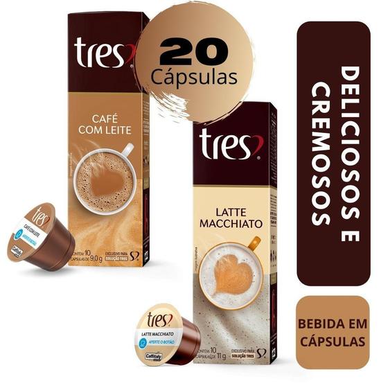 Imagem de 20 Capsulas Tres Corações Café Com Leite + Latte Macchiato