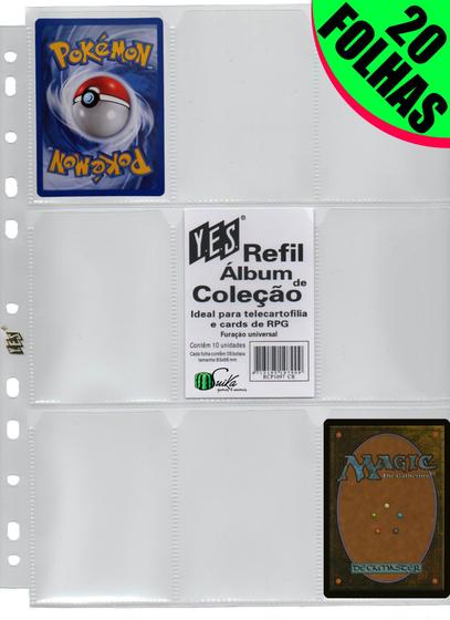 Imagem de 20 Folhas Fichário, álbum e pasta yes 11 furos universal 9 bolsos cards cartas Pokémon magic yugioh