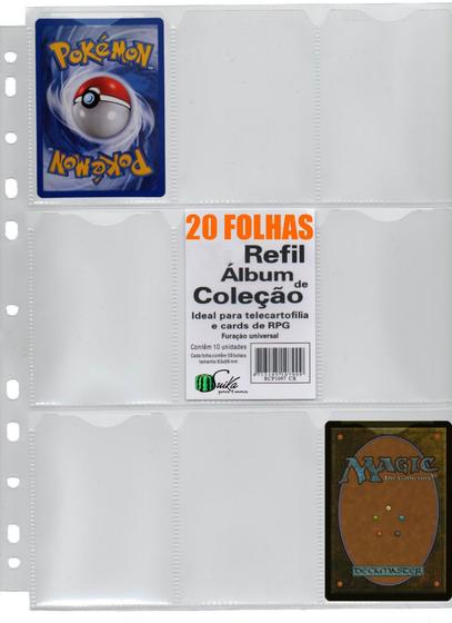 Imagem de 20 Folhas Fichário, Álbum Pasta 11 Furos Universal 9 Bolsos Cards Cartas Pokémon Magic Yugioh