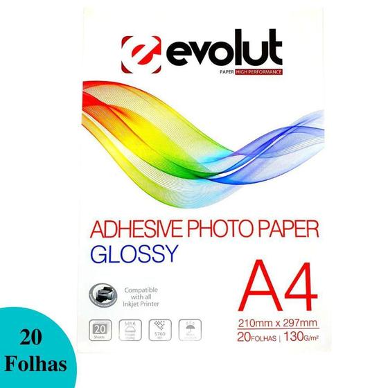 Imagem de 20 Folhas Papel Fotográfico Adesivo Glossy A4 130G Premium