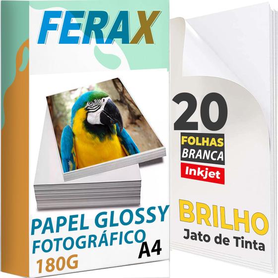 Imagem de 20 Folhas - Papel Fotográfico Glossy (Brilhante) 180g - Para Impressão em Impressora Jato de Tinta 