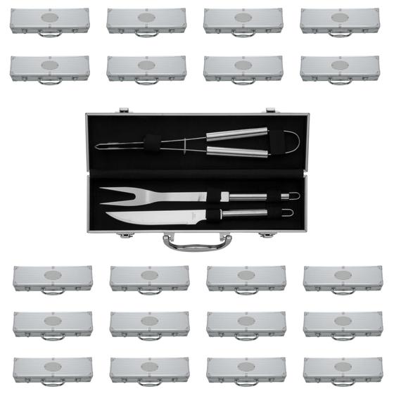 Imagem de 20 Kits Churrasco Inox - Garfo - Faca - Pegador