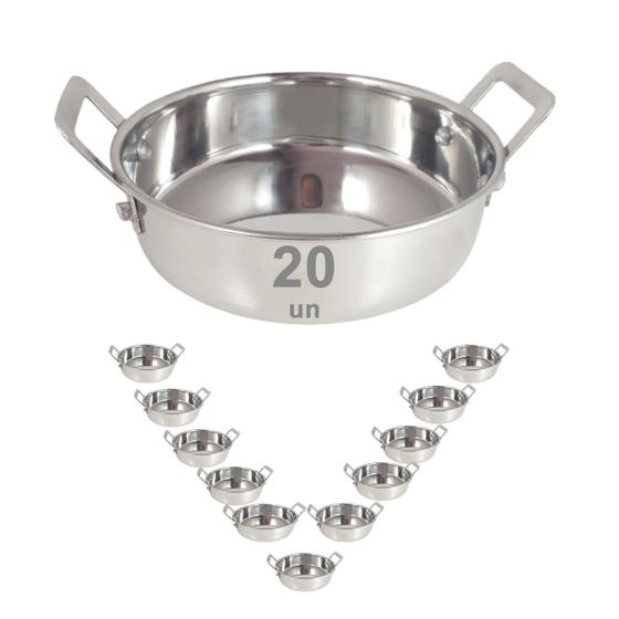 Imagem de 20 mini panelinha caçarola inox luxe p/ servir c/ alça m2