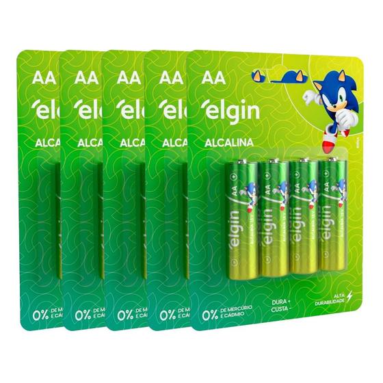 Imagem de 20 Pilhas AA Alcalina Elgin 1,5v Pequena Comum 5 Cartelas Com 20 Unidades