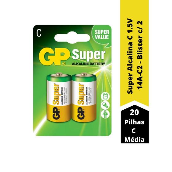 20 Pilhas GP Batteries Super Alcalina C Média 1.5V - 14A-C2 - Blister c/ 2 Unidades Menor preço em 20 Pilhas GP Batteries Super Alcalina C Média 1.5V - 14A-C2 - Blister c/ 2 Unidades