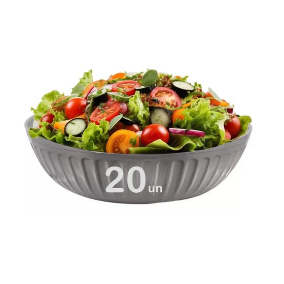 Imagem de 20 un Tigela Saladeira Melamina Redonda Plissé cinza 22cm