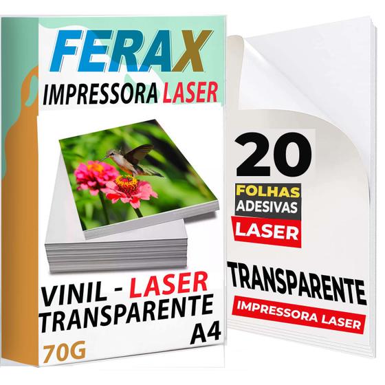 Imagem de 20 Vinil Adesivo Transparente 100% A4 -  Para Impressora Laser