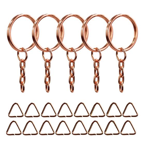 Imagem de 200 Argolas Rose Gold Com Corrente + Triângulos 8mm Chaveiro Organizador De Chave