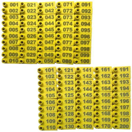 Imagem de 200 Brincos Identificação Rebanho Numerados 1 a 200 Liso - Amarelo