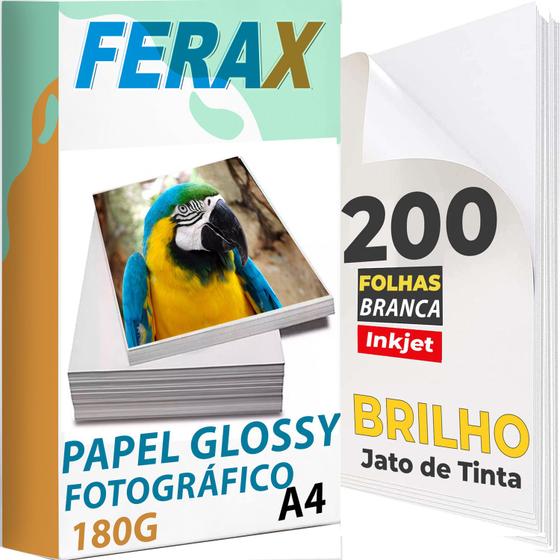 Imagem de 200 Folhas - Papel Fotográfico Glossy (Brilhante) 180g - Para Impressão em Impressora Jato de Tinta 