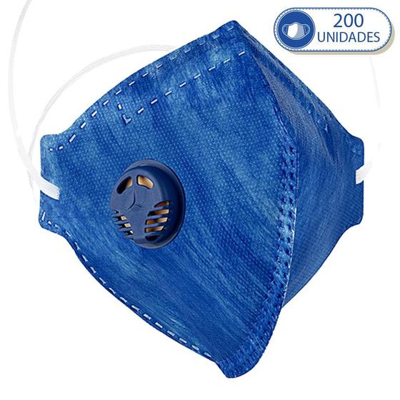 Imagem de 200 Máscaras Descartáveis com Respirador KN910 PFF2 Azul com Clip Nasal
