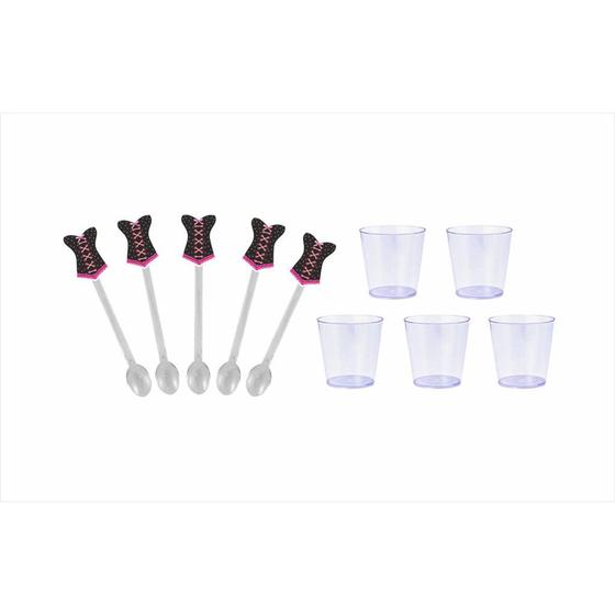 Imagem de 200 mini colheres + 200 copos 25 ml Chá de Lingerie pink pr - Envio Imediato