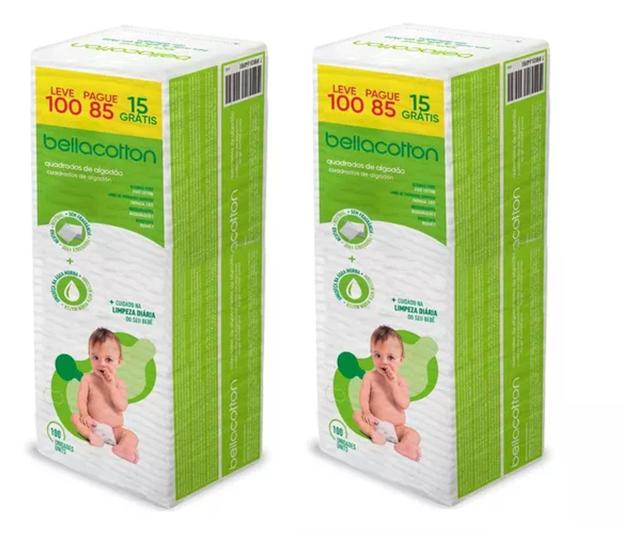 Imagem de 200 unid Algodão Bellacotton Quadrado Bebê Sem Perfume - (2 pcts c/100)