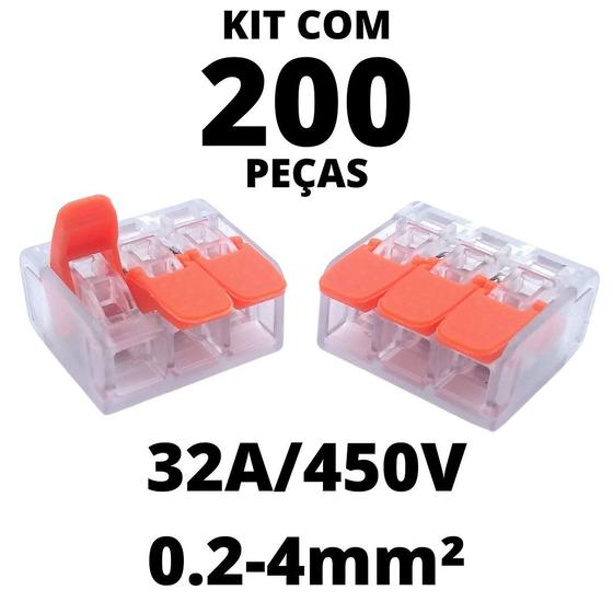 Imagem de 200un Conector Elétrico Emenda Derivação Para Iluminação 3 vias 4mm² 32A/450V Laranja