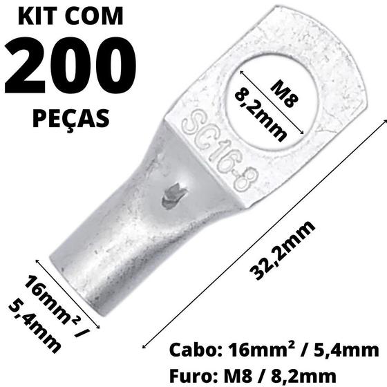Imagem de 200un Terminal de Compressão Para Cabo de 16mm² Furo M8 SC16-08