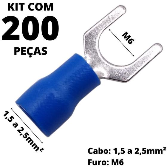 Imagem de 200un Terminal Forquilha Garfo Azul 1,5-2,5mm² M6 SV2-6