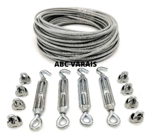 Imagem de 20mts Cabo Aço Revestido Pvc 2mm Varal + 4esticador + 8clips