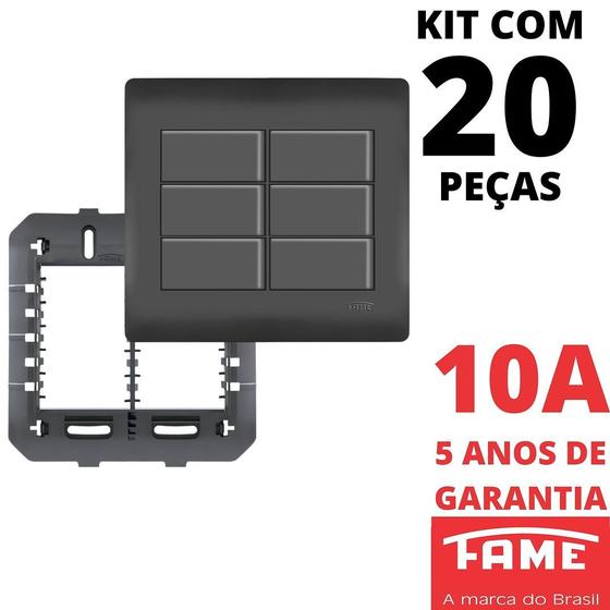 Imagem de 20un Interruptor Paralelo Three Way 10A 6 Teclas Com Placa 4x4 Habitat Black FAME