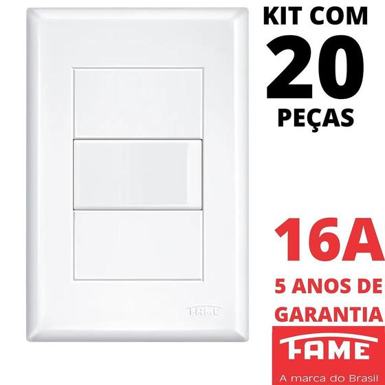 Imagem de 20un Interruptor Paralelo Three Way 16A Com Placa Evidence FAME