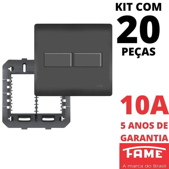 Imagem de 20un Interruptor Paralelo Three Way 2 Teclas 10A Com Placa 4x4 Habitat Black FAME