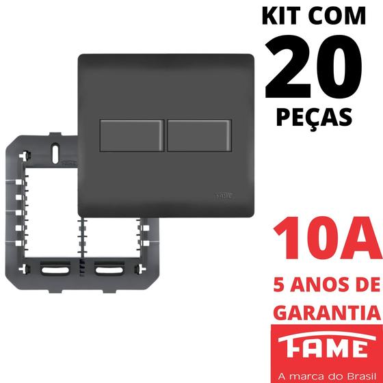 Imagem de 20un Interruptor Simples 2 Teclas 10A Com Placa 4x4 Habitat Black FAME