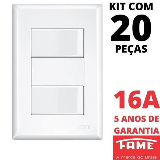 Imagem de 20un Interruptor Simples 2 Teclas 16A Com Placa 4x2 Evidence FAME